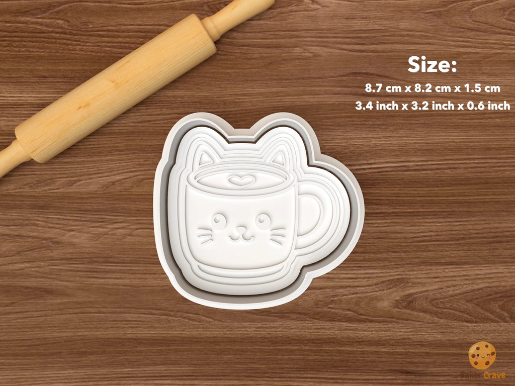 Spooky Cat Café Cookie Cutter Set STL File - single cat ear mug