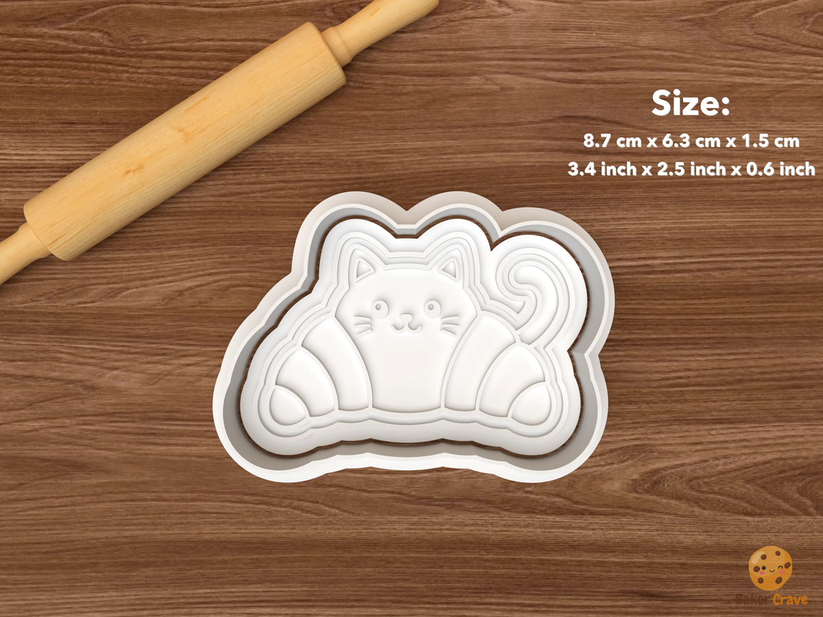 Spooky Cat Café Cookie Cutter Set STL File - single cat croissant