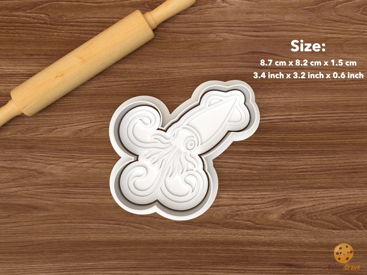 Squid Cookie Cutter Set - single curled tentacle squid
