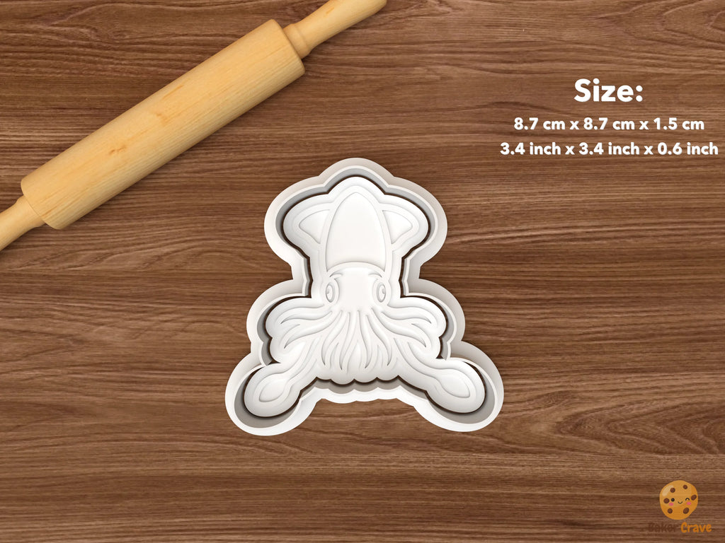 Squid Cookie Cutter Set STL File - single front view squid