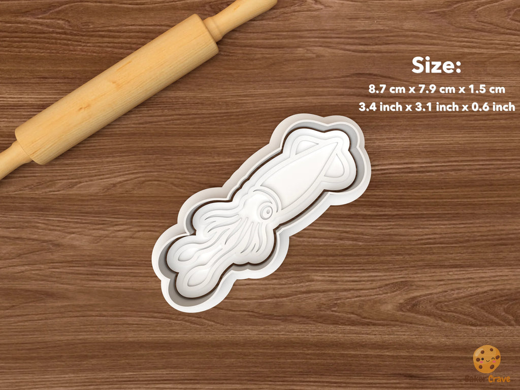 Squid Cookie Cutter Set STL File - single side view squid