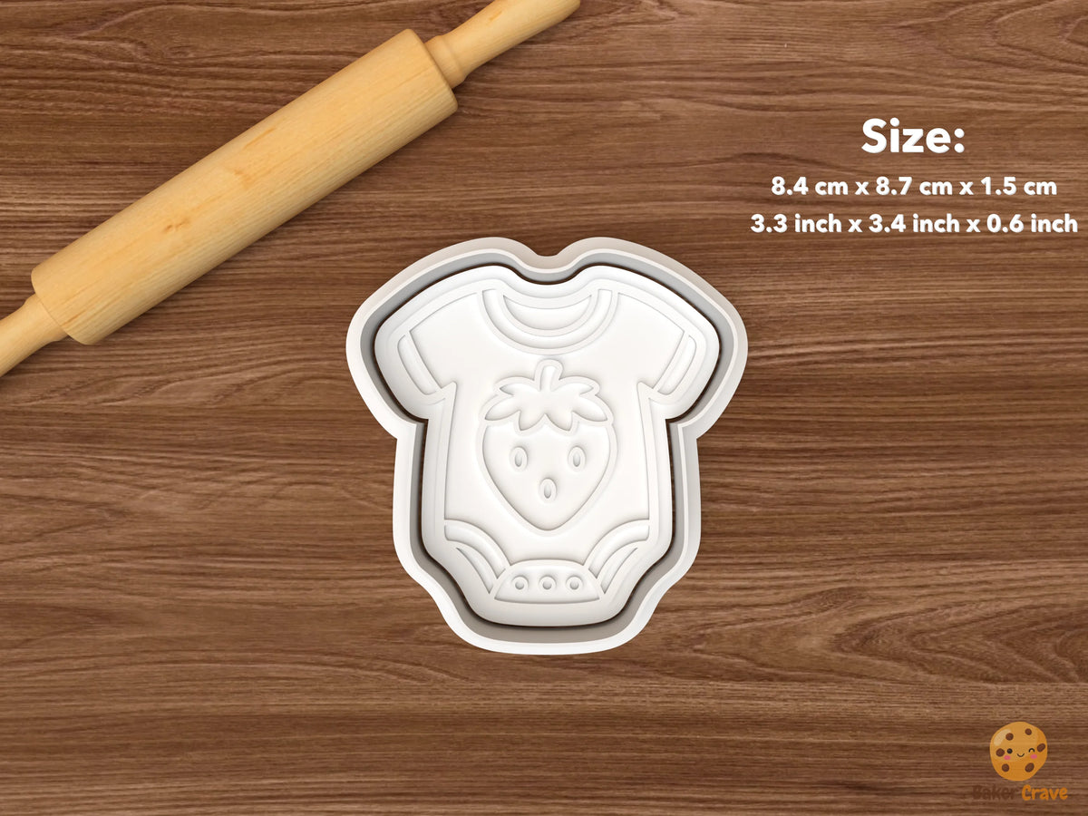 Strawberry Baby Shower Cookie Cutter Set STL File - single strawberry onesie