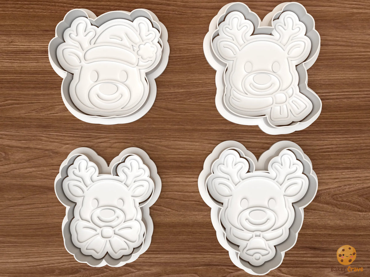 Sweet Reindeer Faces Cookie Cutter Set STL File