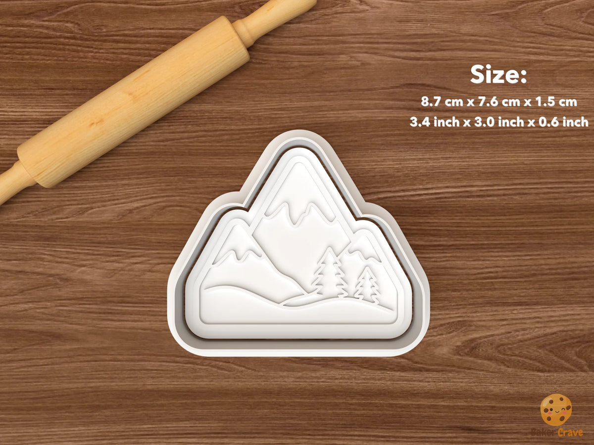 Swiss Alpine Cookie Cutter Set STL File - single mountain landscape with pine trees