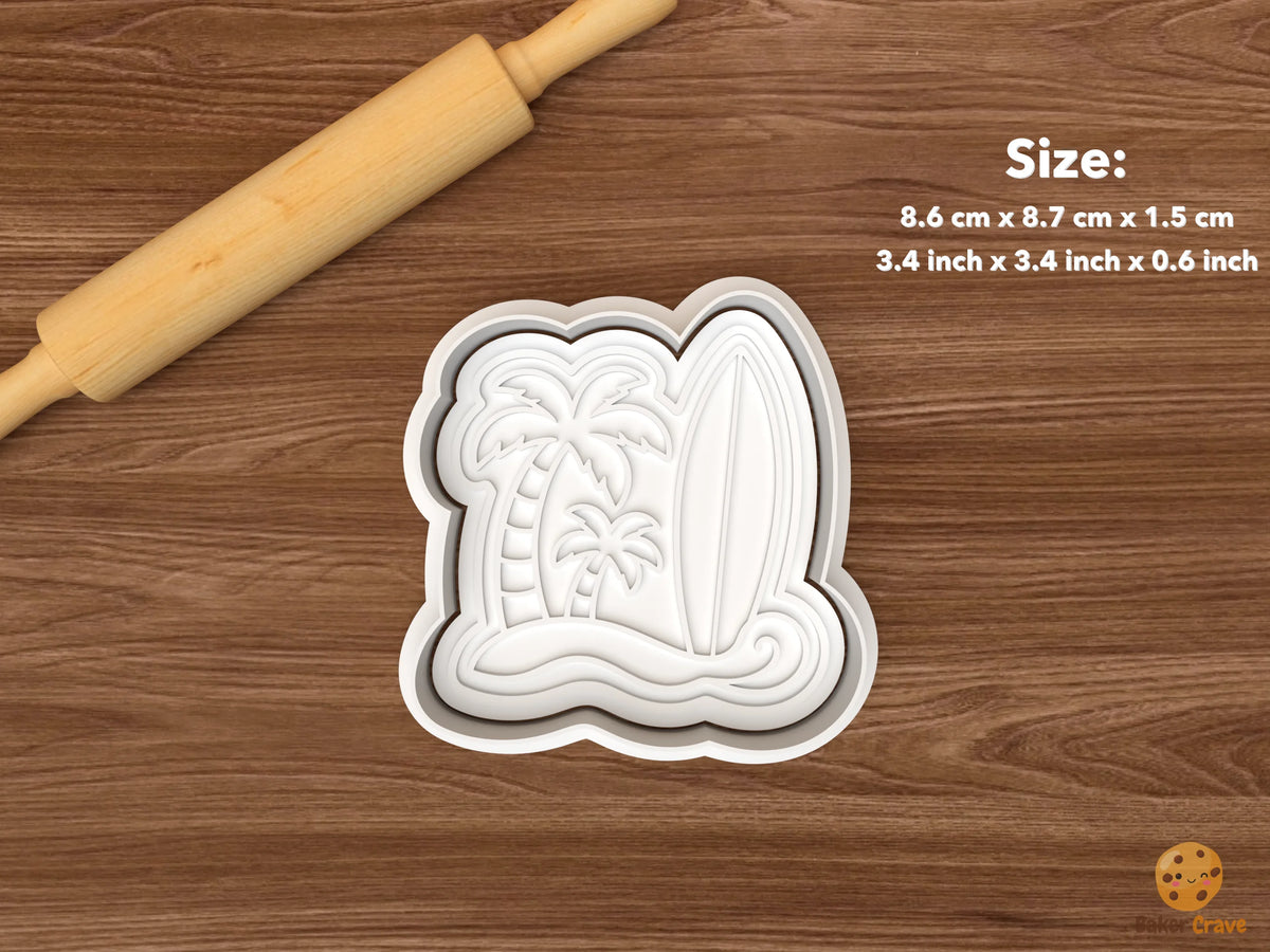 Tropical Hawaii Cookie Cutter Set - single palm trees with surfboard