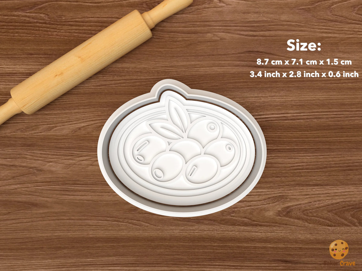 Turkish Breakfast Cookie Cutter Set STL File - single olive plate with leaves