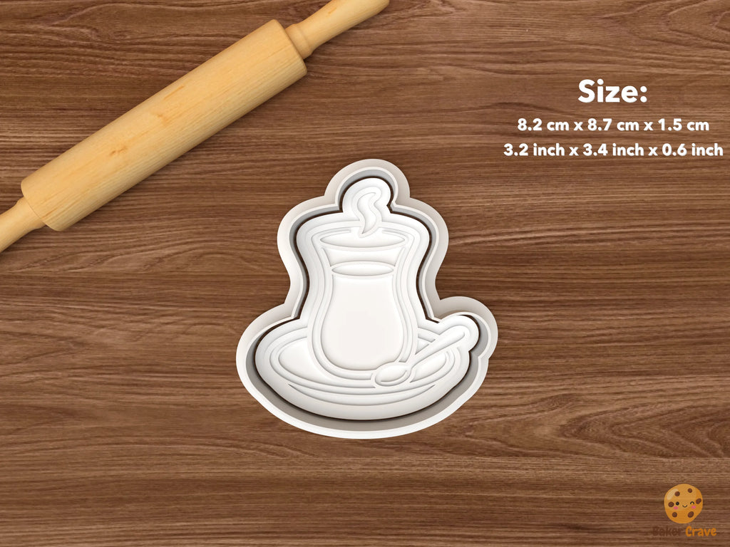 Turkish Breakfast Cookie Cutter Set STL File - single turkish tea glass with saucer and spoon