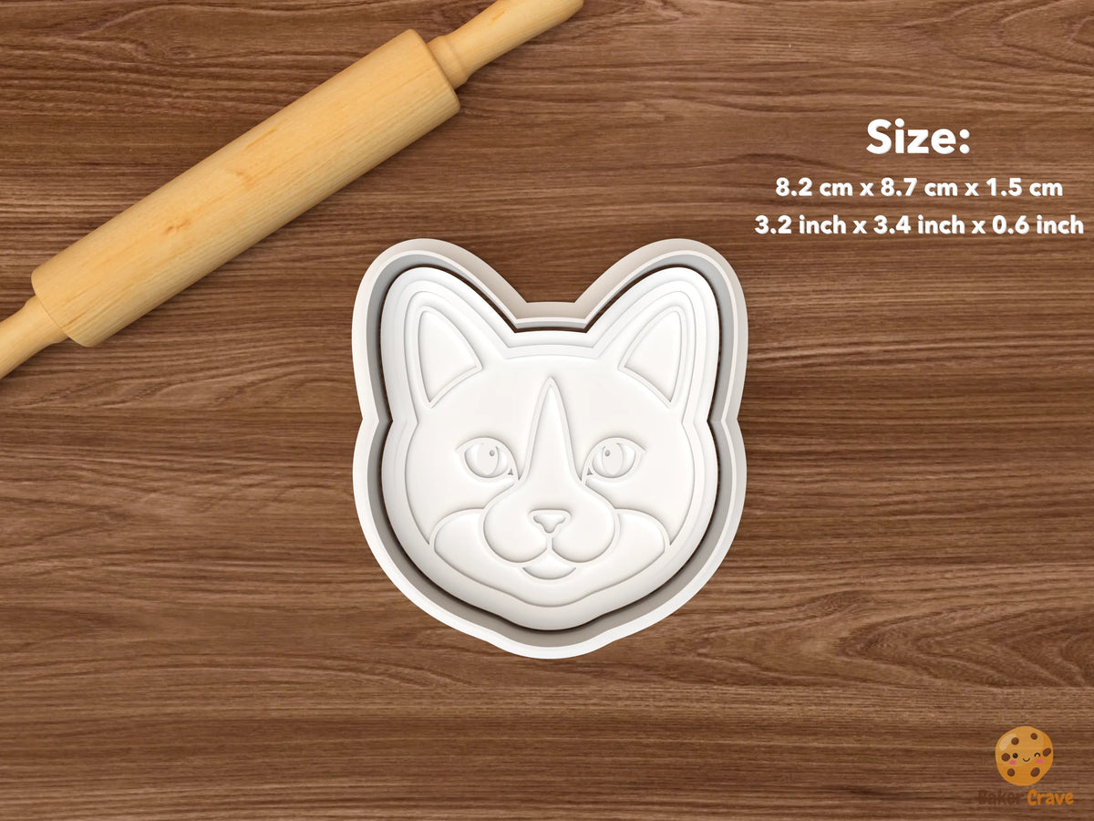 Tuxedo Cat Cookie Cutter Set STL File - single tuxedo cat face