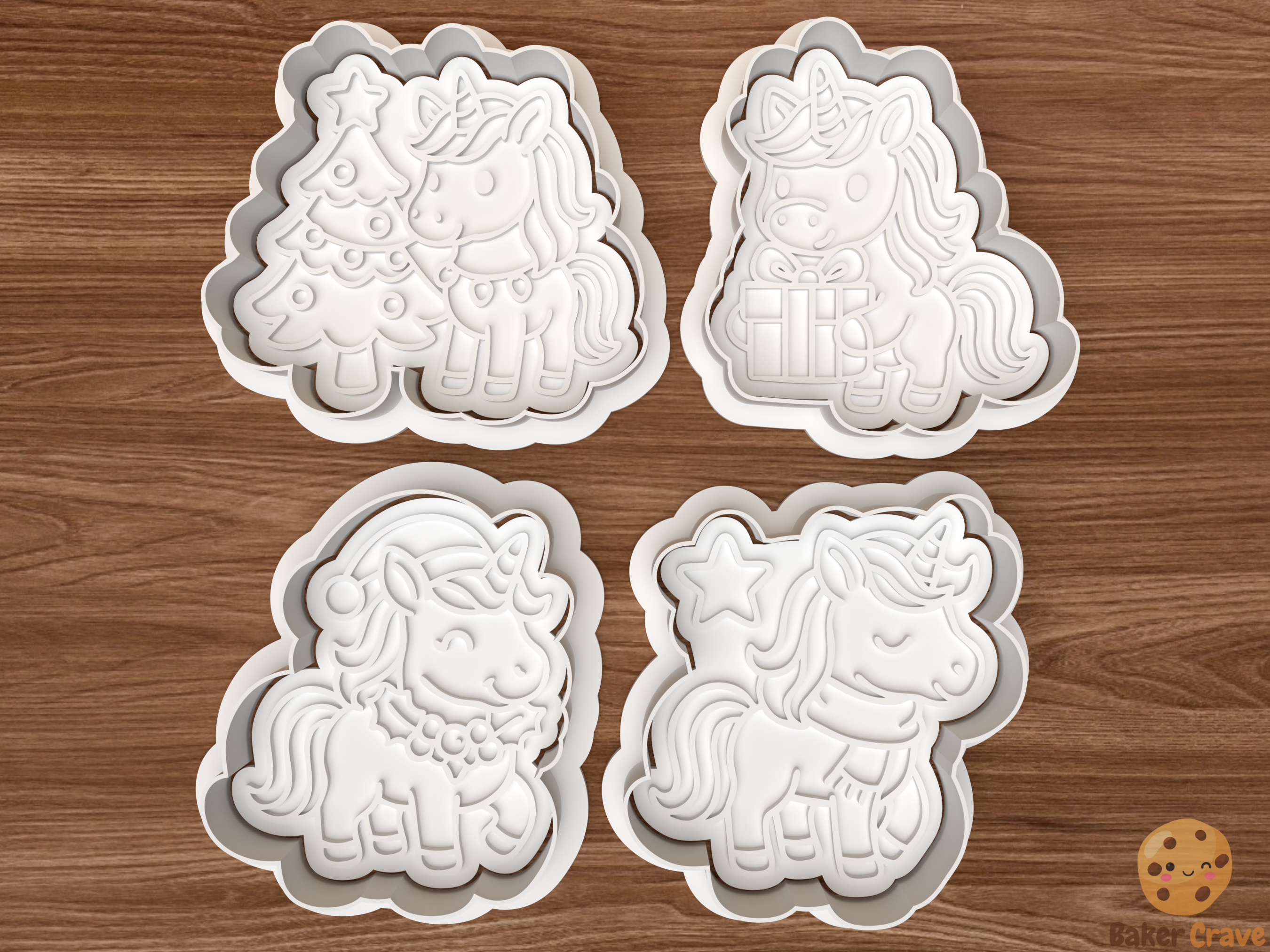 Christmas Unicorn Cookie Cutter Set STL File - unicorn1f
