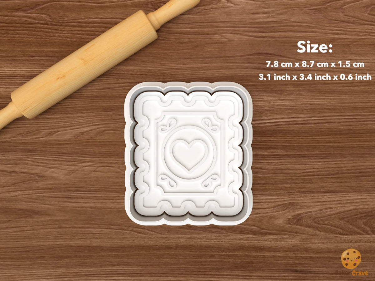 Valentine Mail Cookie Cutter Set STL File - single heart postage stamp