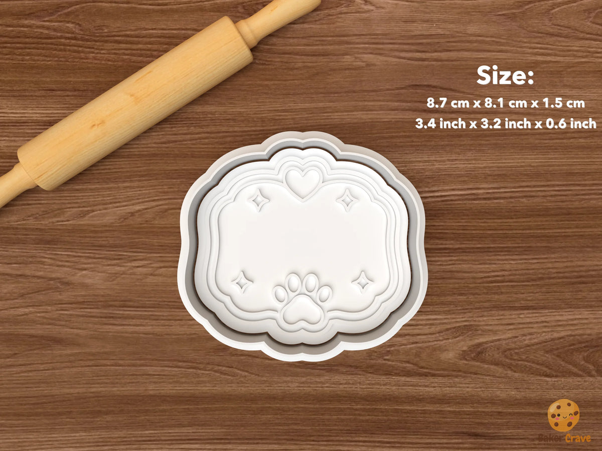 Veterinary Pet Care Cookie Cutter Set - single ornate pet themed plaque with paw print and heart
