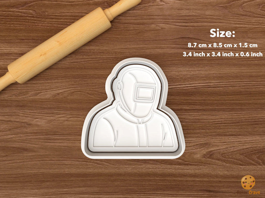 Welder Cookie Cutter Set STL File - single welder helmet portrait