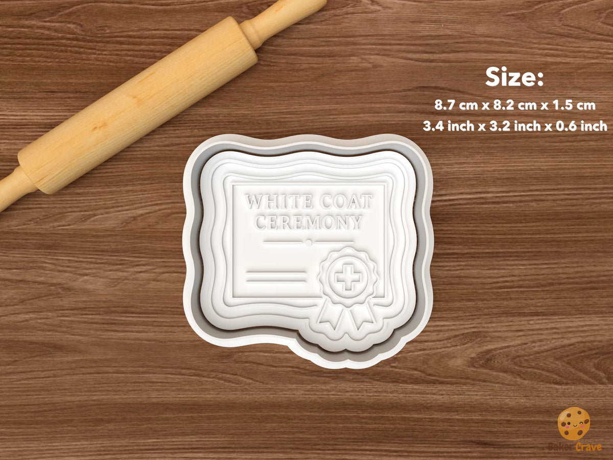 White Coat Ceremony Cookie Cutter Set - single white coat certificate