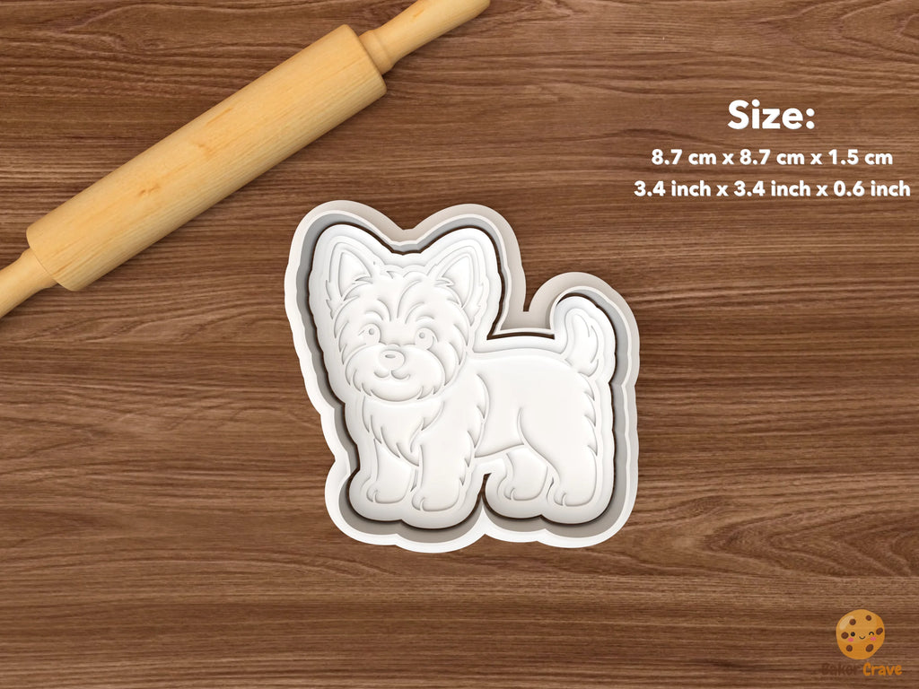 Yorkshire Terrier Dog Cookie Cutter Set STL File - single standing yorkshire terrier dog